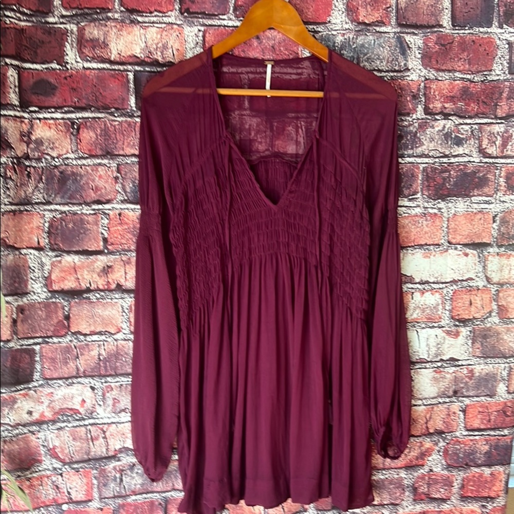 Free People Burgundy Flowy Mini Dress